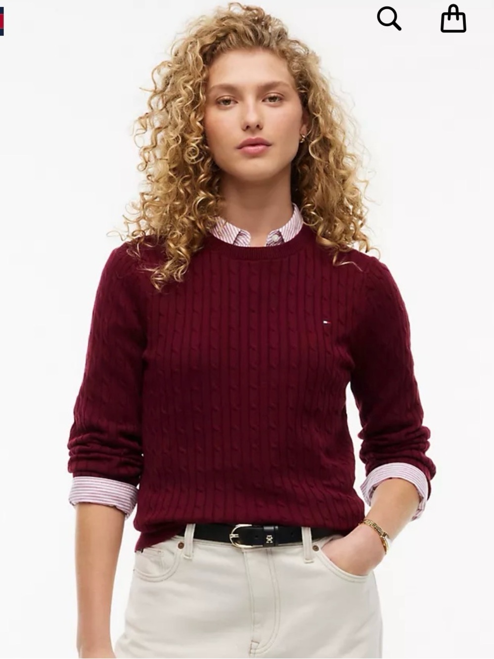 Tommy Hilfiger Women’s Cable Knit Sweater — Burgundy